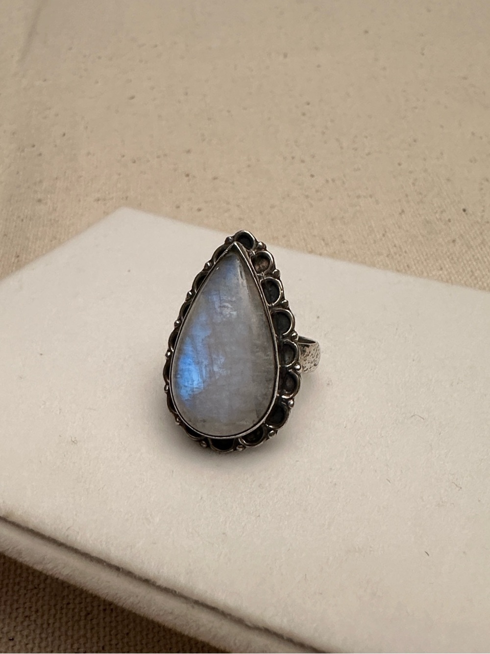 Sterling Silver Teardrop Rainbow Moonstone Ring - Picture 2 of 8